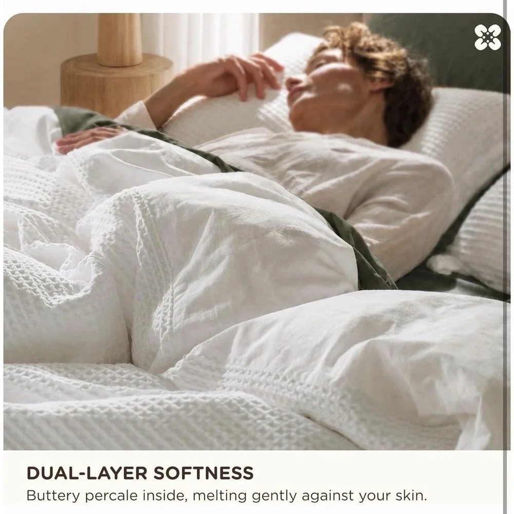 King Size Duvet Cover 100% Cotton Waffle Weave, Coconut White